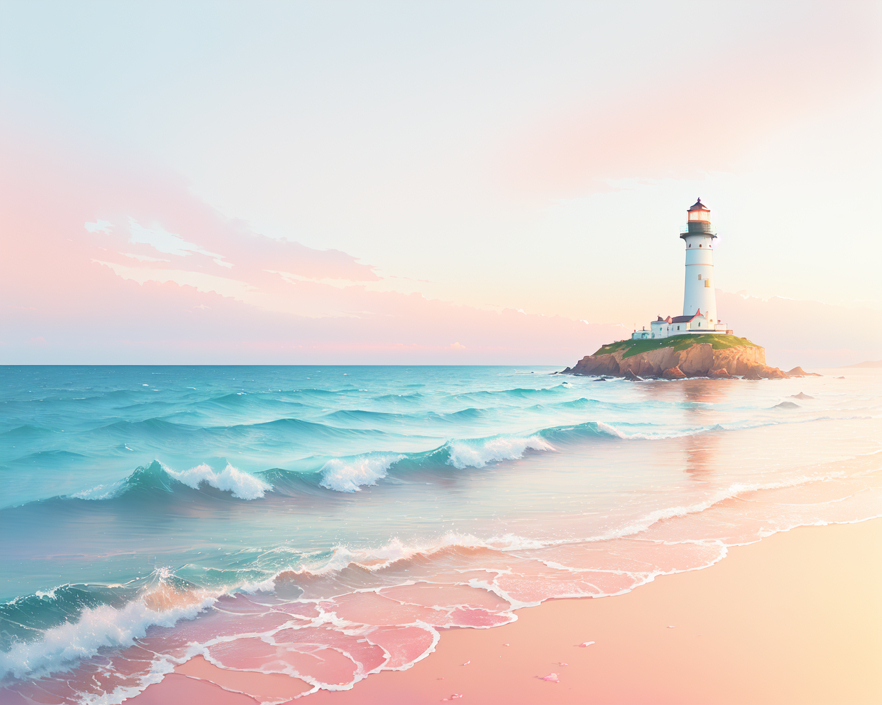 00206-1456399698-A digital painting of a tranquil sea with a lighthouse in the distance, surrounded by a pink and orange sky. (dramatic_1.2), (ca.png